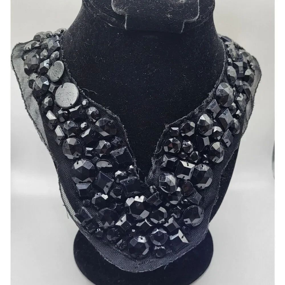 Black Beaded Collar Applique 13in by 14in
